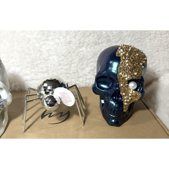 Set of 3 Bling Glitter Halloween Decorative Skulls & Disco Spider Bullseye NEW - Picture 4 of 4
